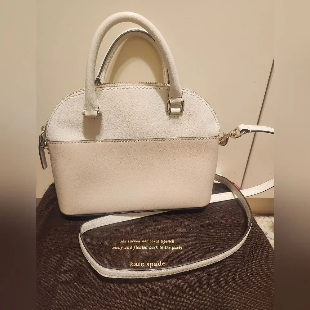 Kate Spade NY White/Nude Leather Domed Satchel/Crossbody Bag Ret.$330 w/Dustbag